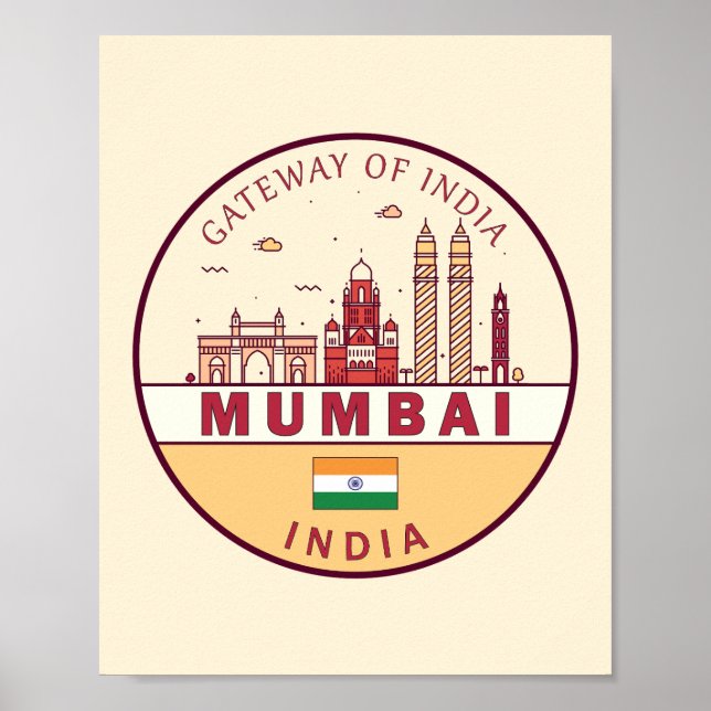 Mumbai India City Skyline Emblem Poster (Front)