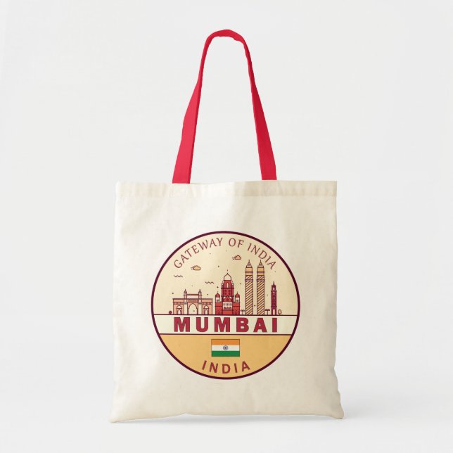 Mumbai India City Skyline Emblem Tote Bag (Front)