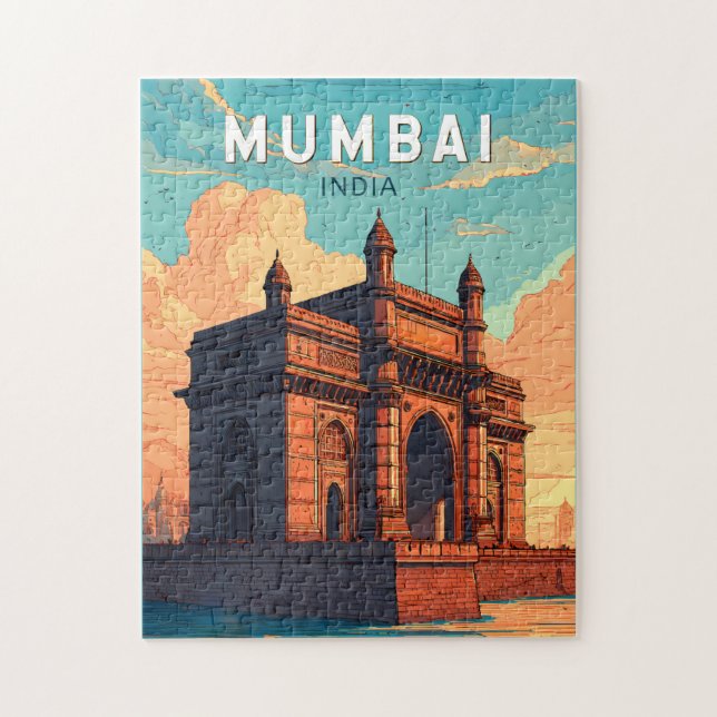 Mumbai India Illustration Travel Art Vintage Jigsaw Puzzle (Vertical)