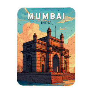 Mumbai India Illustration Travel Art Vintage Magnet