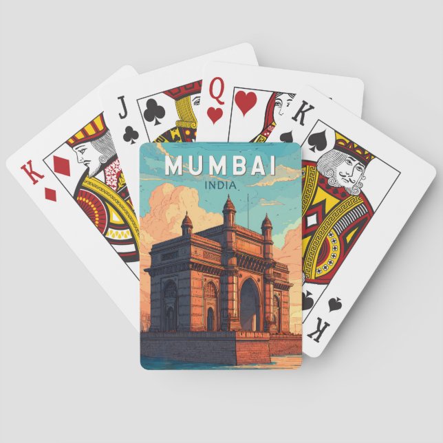 Mumbai India Illustration Travel Art Vintage Playing Cards (Back)