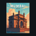 Mumbai India Illustration Travel Art Vintage Postcard<br><div class="desc">Mumbai retro vector travel design. From the iconic Gateway of India to the energy of Bollywood and Marine Drive,  Mumbai pulses with culture,  commerce,  and creativity.</div>