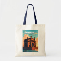 Mumbai India Illustration Travel Art Vintage