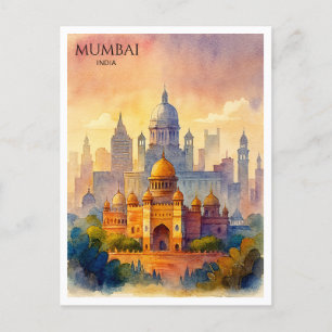 Mumbai India Watercolor Postcard Travel Souvenir
