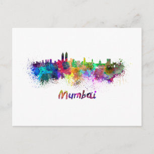 Mumbai skyline in watercolor postcard