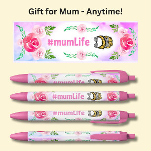 #mumLife, Mum Life, Pink Flowers, Black Ink Pen