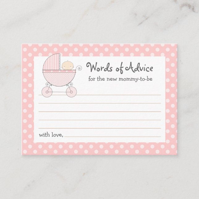 Mummy Advice Card Baby Shower Carriage | Pink (Front)