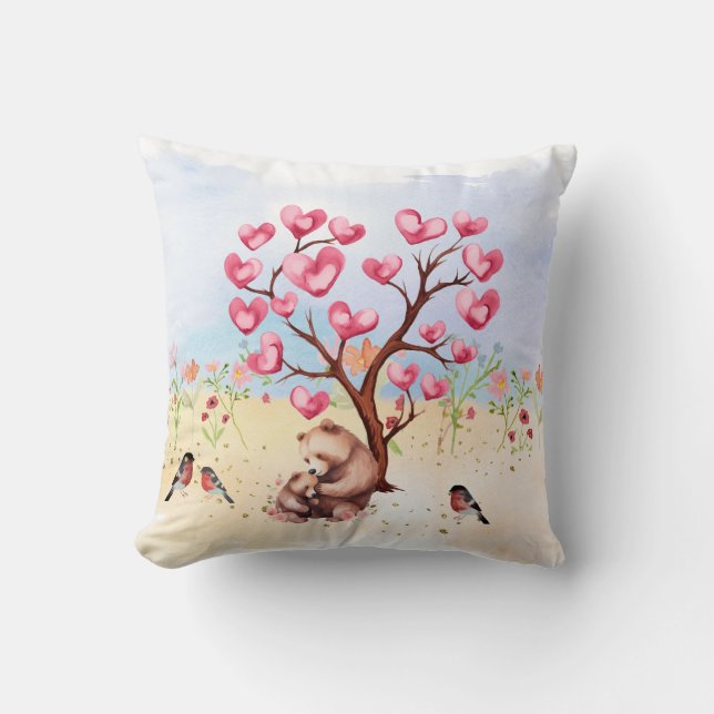 Mummy and Baby Bear Valentine's Tree  Cushion (Front)