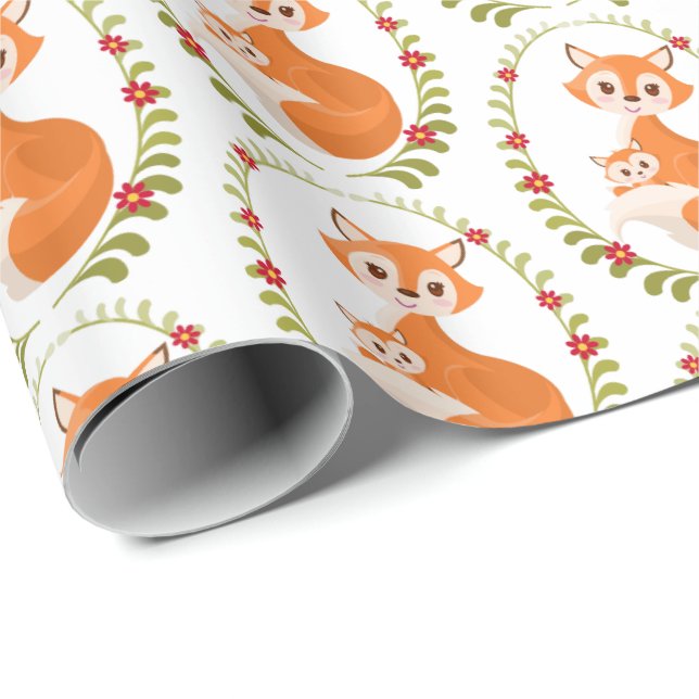 Mummy and baby boy woodland fox wrap wrapping paper (Roll Corner)