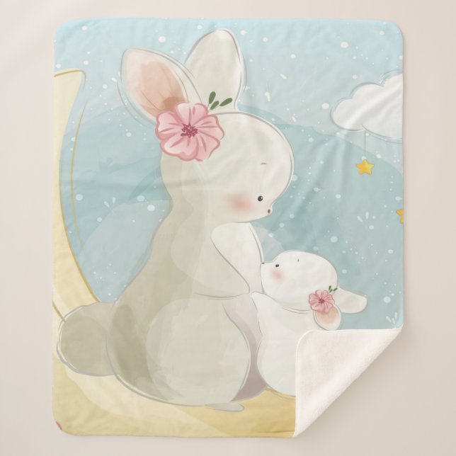 Mummy And Baby Bunny | Gift For Kids Sherpa Blanket (Front)