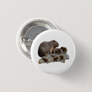 Mummy And Baby Capybaras, 3 Cm Round Badge