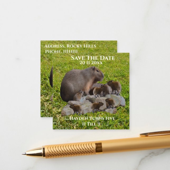 Mummy And Baby Capybaras, Save The Date Enclosure Card (Front/Back In Situ)