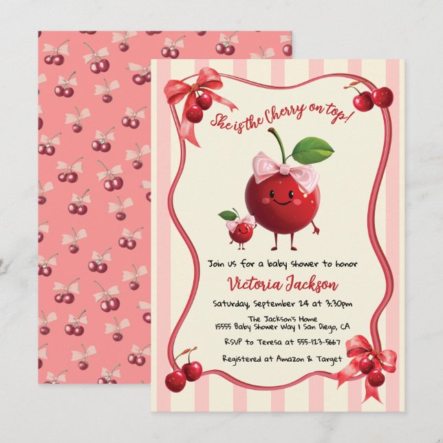 Mummy and Baby Cherry Baby Shower Invitation (Front/Back)