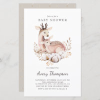 Mummy and Baby Deer Fall Baby Shower Invitation