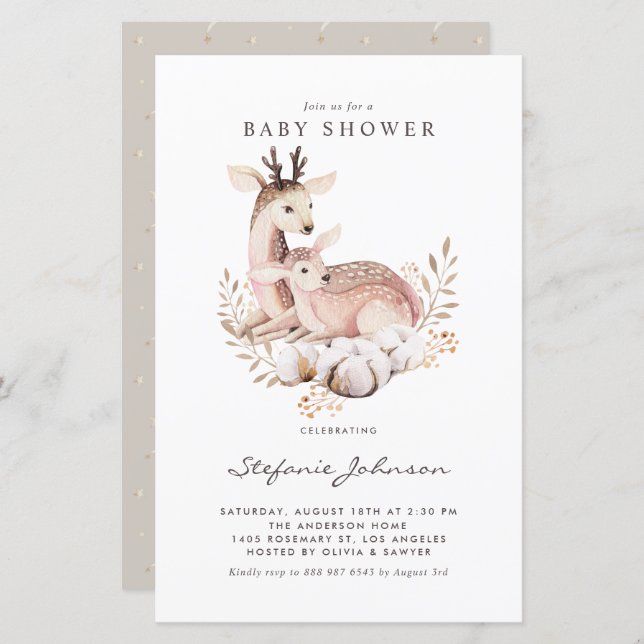 Mummy and Baby Deer Fall Baby Shower Invitation (Front/Back)