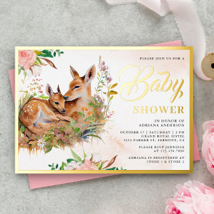 Mummy and Baby Deer Floral Baby Shower Gold