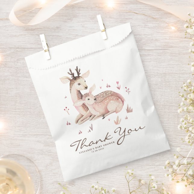Mummy and Baby Deer Forest Baby Shower Thank You Favour Bags (Clipped)