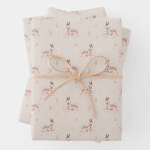 Mummy and Baby Deer Pattern Woodland Baby Shower Wrapping Paper Sheet