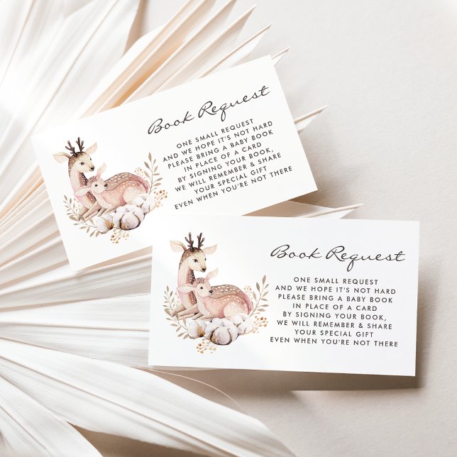 Mummy and Baby Deer Woodland Book Request Card (Woodland theme book request card featuring watercolor mommy and baby deer and boho wreath.)
