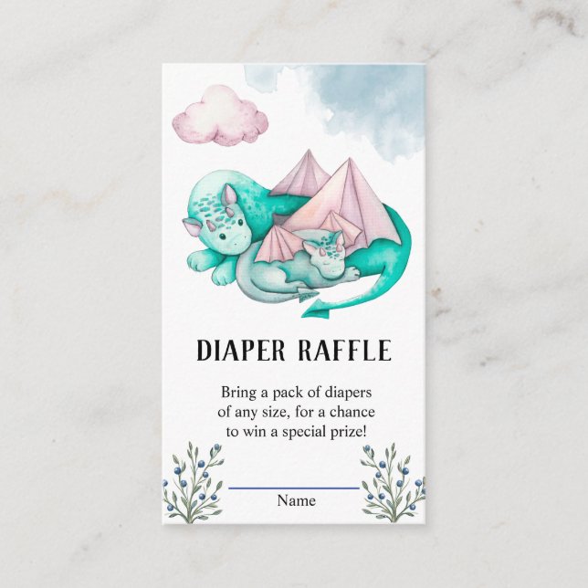 Mummy and Baby Dragon Baby Shower Diaper Raffle   Enclosure Card (Front)