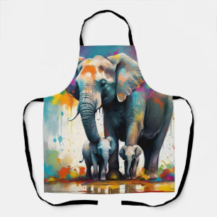 Mummy And Baby Elephants Colour Splash, Apron