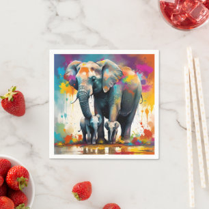 Mummy And Baby Elephants Colour Splash, Napkin