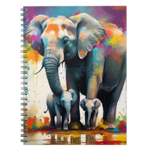 Mummy And Baby Elephants Colour Splash, Notebook