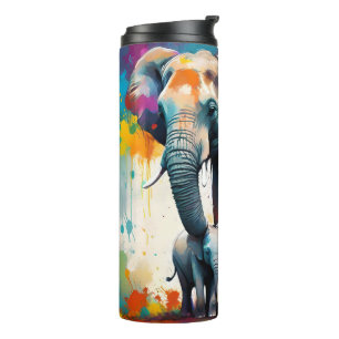 Mummy And Baby Elephants Colour Splash, Thermal Tumbler