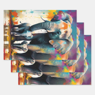 Mummy And Baby Elephants Colour Splash, Wrapping Paper Sheet