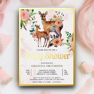 Mummy and Baby Floral Deer Baby Shower Gold