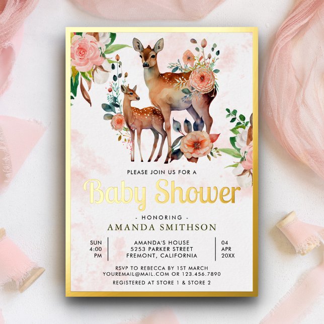 Mummy and Baby Floral Deer Baby Shower Gold (Creator Uploaded)
