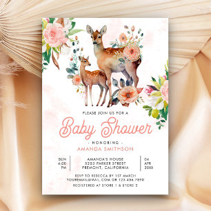 Mummy and Baby Floral Deer Baby Shower Invitation