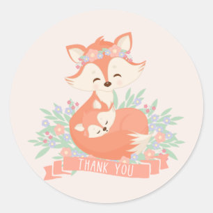 Mummy and Baby Fox Blush Baby Shower Thank You Classic Round Sticker