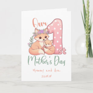 Mummy and Baby Fox Pink 1st Mothers Day Card