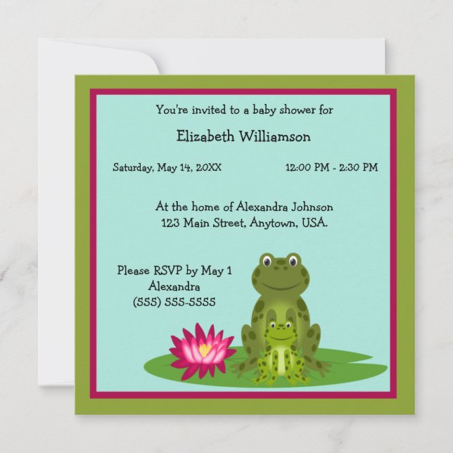 Mummy and Baby Frog Theme Baby Shower Invitation (Front)