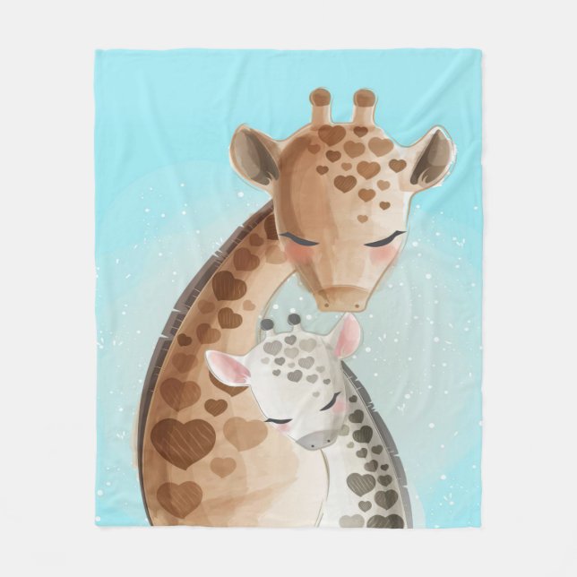 Mummy And Baby Giraffe Cute Baby Gift Idea Fleece Blanket (Front)