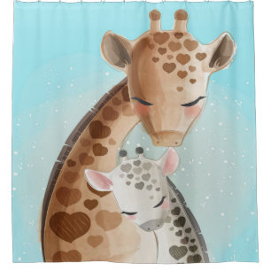 Mummy And Baby Giraffe Gift For Baby Shower Curtain