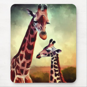 Mummy And Baby Giraffe Watercolour, Mouse Mat