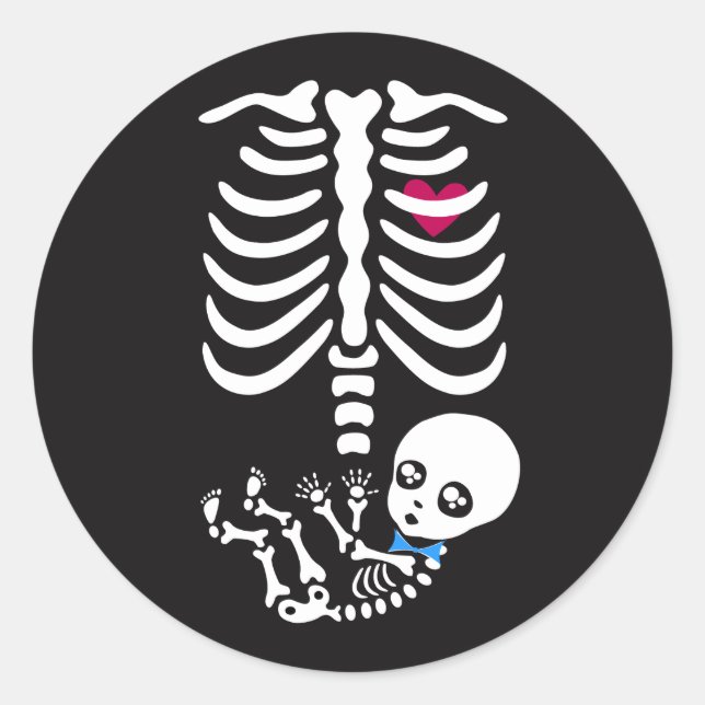 Mummy and Baby Halloween Skeleton Sticker (boy) (Front)