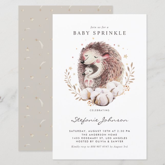 Mummy and Baby Hedgehog Baby Sprinkle Invitation (Front/Back)