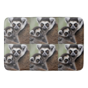 Mummy And Baby Lemur Cuddling, Bath Mat