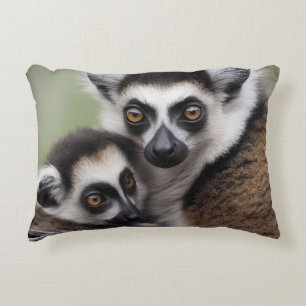 Mummy And Baby Lemur Cuddling, Decorative Cushion