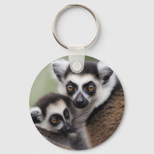 Mummy And Baby Lemur Cuddling, Key Ring