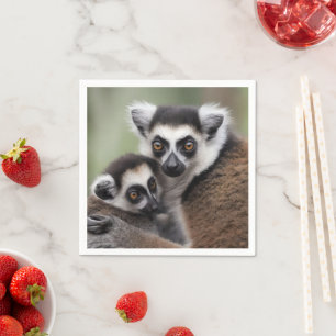 Mummy And Baby Lemur Cuddling, Napkin