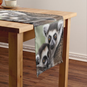 Mummy And Baby Lemur Cuddling, Short Table Runner