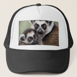 Mummy And Baby Lemur Cuddling, Trucker Hat