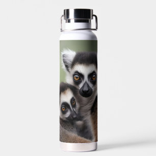 Mummy And Baby Lemur Cuddling, Water Bottle