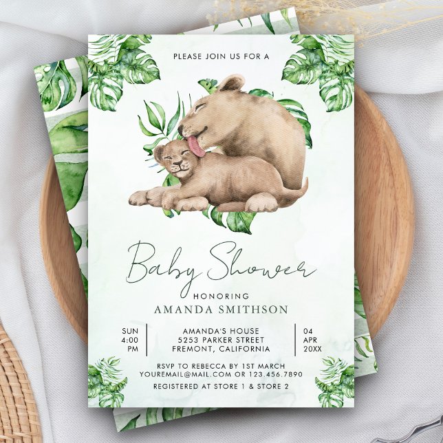 Mummy and Baby Lion Cub Jungle Baby Shower Invitation (Creator Uploaded)