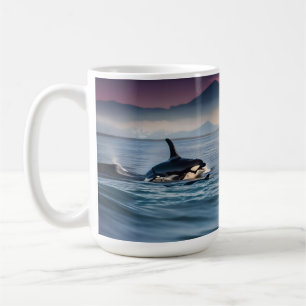 Mummy And Baby Orcas In The Ocean, Coffee Mug