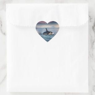 Mummy And Baby Orcas In The Ocean, Heart Sticker